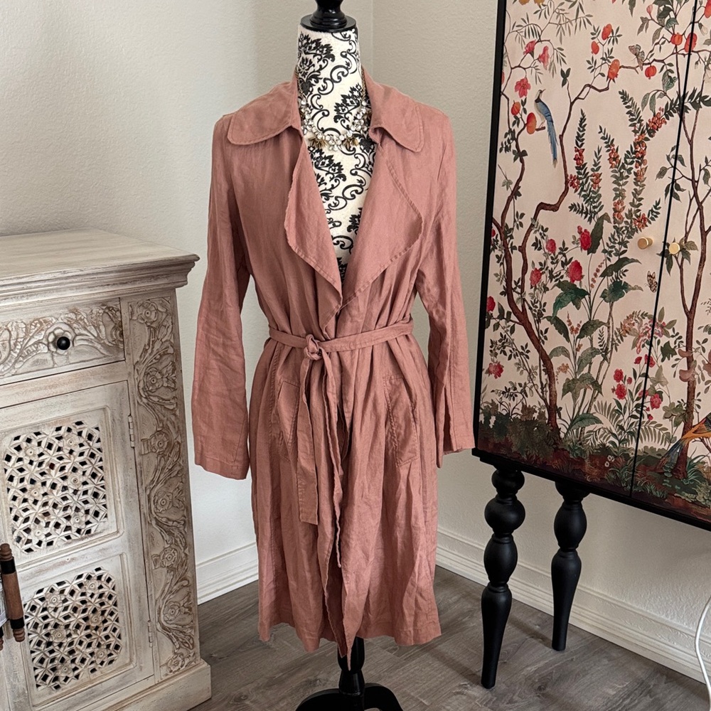 Cynthia Rowley 100 % Linen Pink Trench Coat with Belt Size S